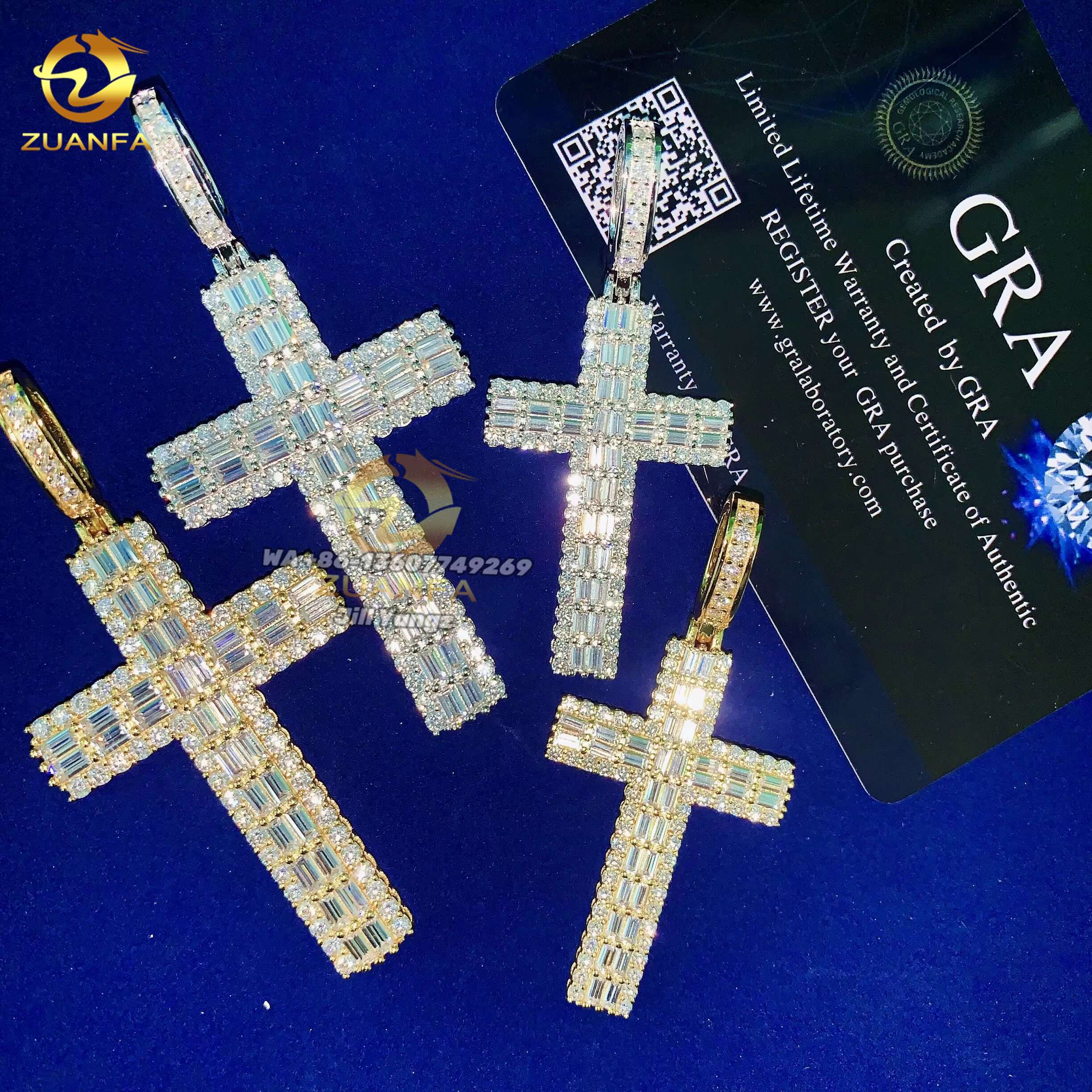 2 Size Options Cross Pendant Collection Baguette Moissanite Pendants GRA Certificate Iced Out Jewelry Custom Moissanite Pendant