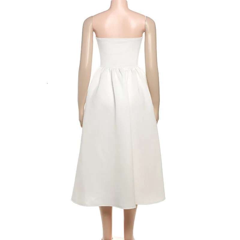 Dongdumaoyi Townlike Waist Wrap A Line Pleated Dress Women Strapless Spring Summer Nightclub Sexy Party Midi Long Dresses