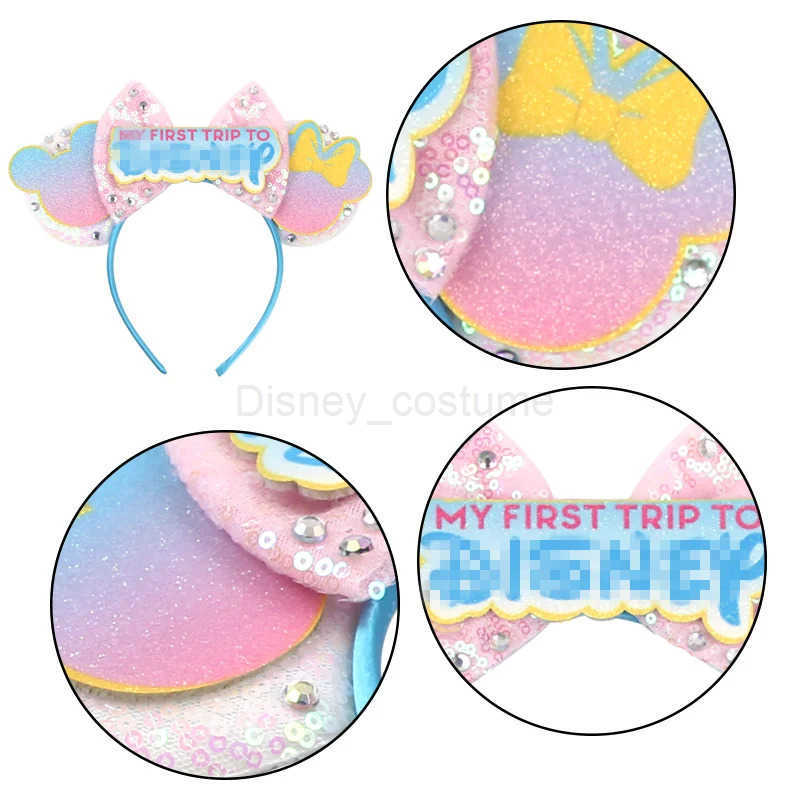 Disney 2024 Disney Journey Mickey Girls Ear Headbands Glitter Castle Bow Hair Cartoon Role Playing Hair Accessories Childrens Party X250425