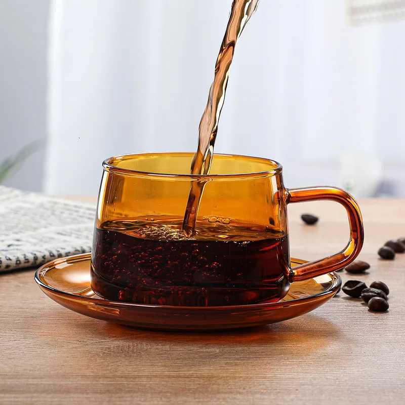 Colored Glass Mug Cup 350ml 250ml Heat Resistant Amber Blue Green Stackable Glass Cup Coffee Tea Cup Coaster Available 1PC Y251125