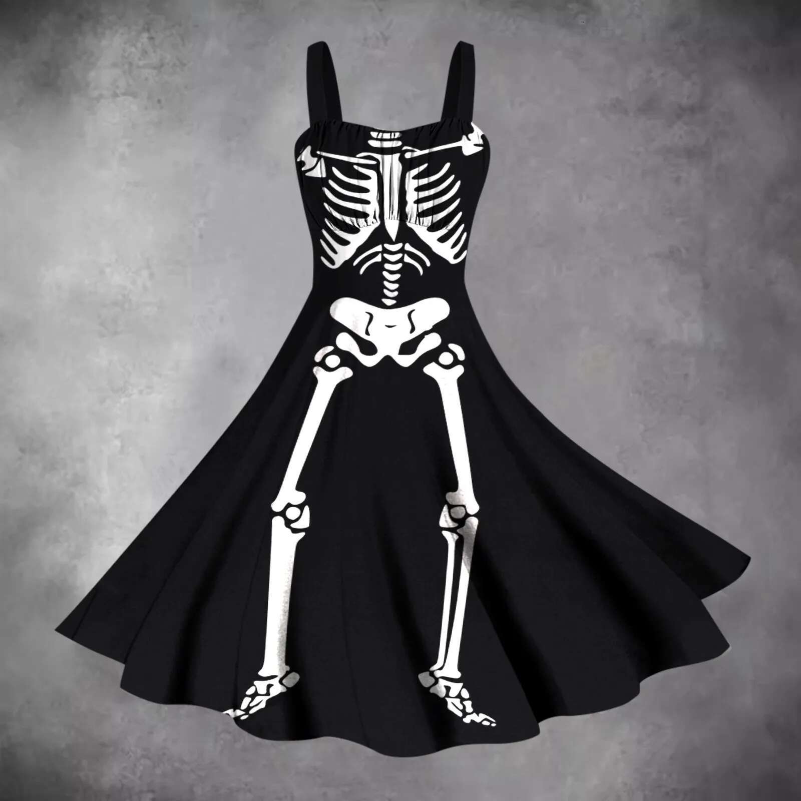 Dongdumaoyi Halloween Costumes For Women Skull Print Flared Dress Sleeveless Tunic Cocktail Vintage Party Dresses Masquerade Vestidos