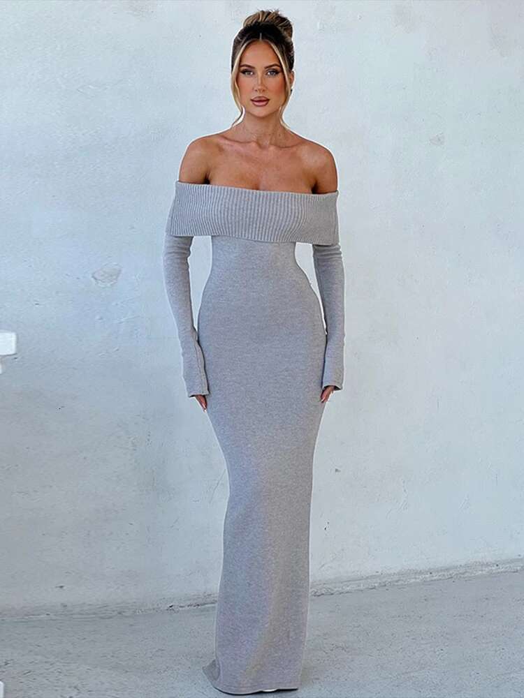 Dongdumaoyi Townlike Knitted Slim Bodycon Dress Women Off Shoulder Autumn Winter Nightclub Sexy Party Elegant Maxi Long Dresses