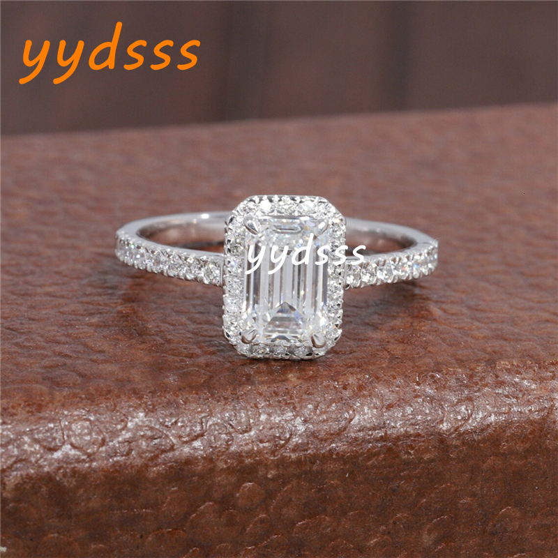 Jewelry IGI Certified 1.0 Carat Emerald Cut Lab Diamond Solid Gold Engagement Ring 18K Real Gold Halo Wedding Ring For Women