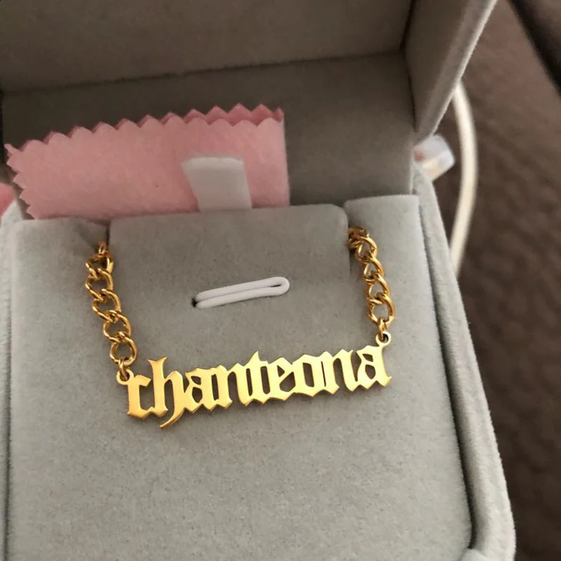 Custom Gothic Old English Nameplate Necklace For Women Stainless Steel Chain Choker Necklaces Men Boho Pretty Jewelry Gift 2025 250425