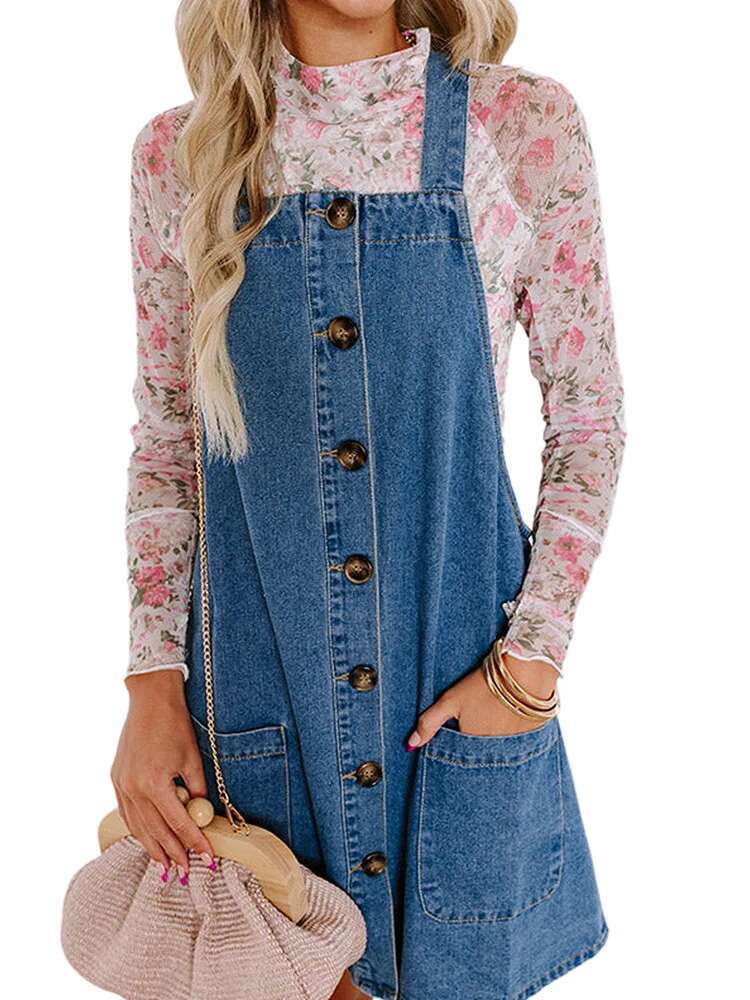 Dongdumaoyi Autumn New Denim Brace Fashion All Match Loose High Waist Short Skirt Women S Clothing Dress D