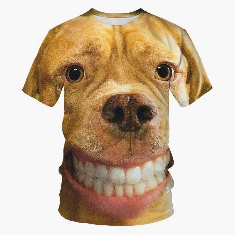 Interesting dog face 3D printed T-shirt with cool animal graphics crew collar short sleeved casual and fashionable mens T-shirt summer top street T-sh