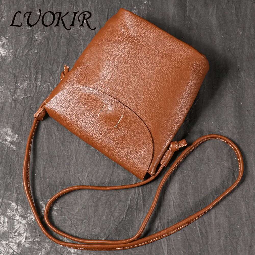 LUOKIR New Genuine Leather Women's Crossbody Bucket Top Layer Cowhide Shoulder Vintage Fashionable Mobile Phone Bag
