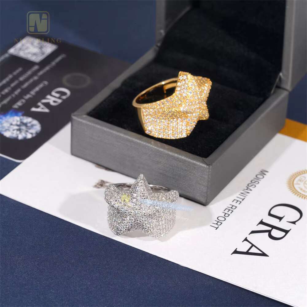 Hip Hop Fashion Moissanite Jewelry 925 Silver Iced Out Diamond Cuban Rings Hip Hop Moissanite Ring