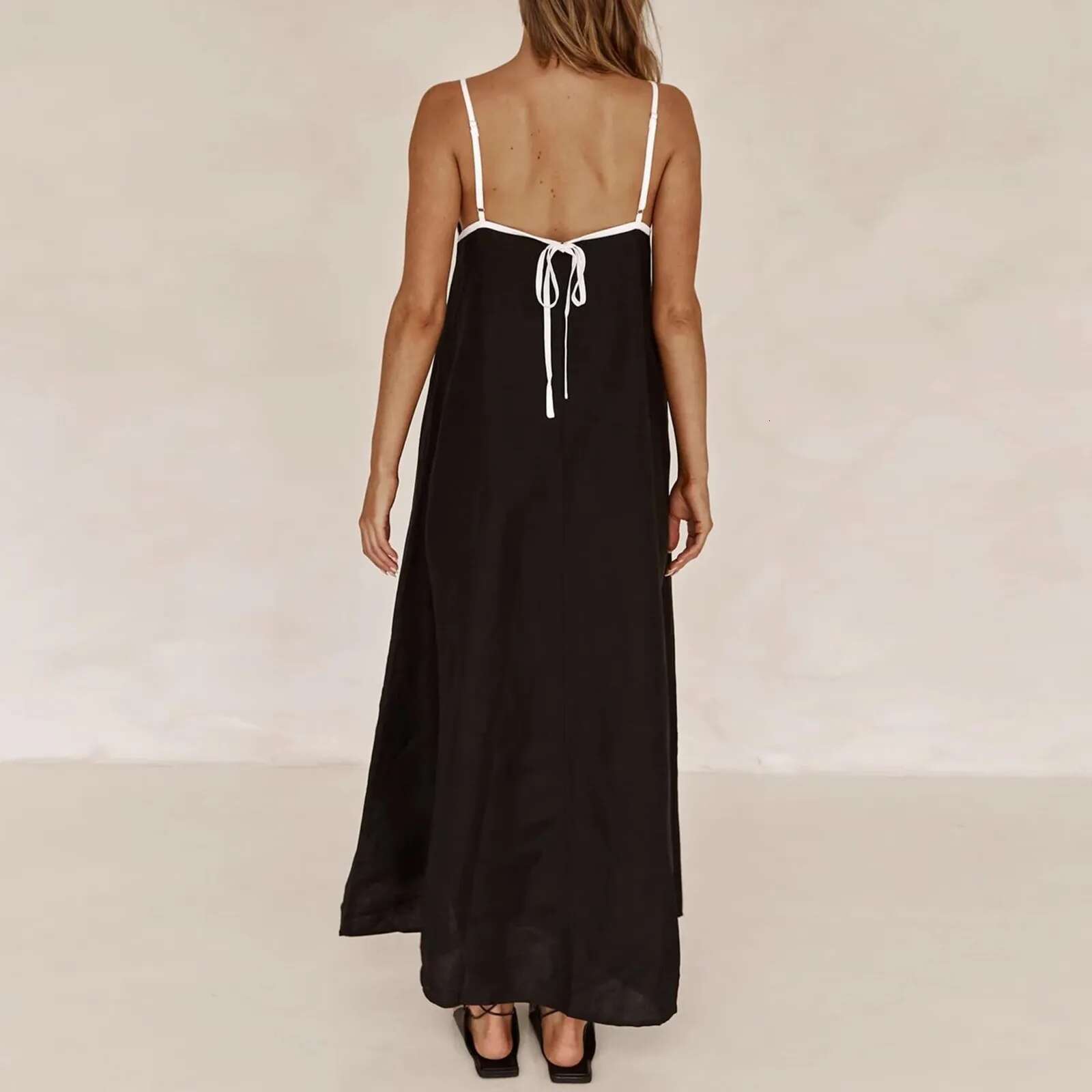 Dongdumaoyi Fashion Contrasting Color Cotton Camisole Dress Spring And Summer Women Simple Loose Ventilate Large Hem Vacation Leisure