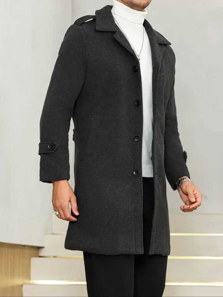 1PCS Mens Woolen Overcoat Jacket Autumn Winter Casual Long Sleeve Outerwear Lapel Pocket Design Comfortable Daily WearT251125