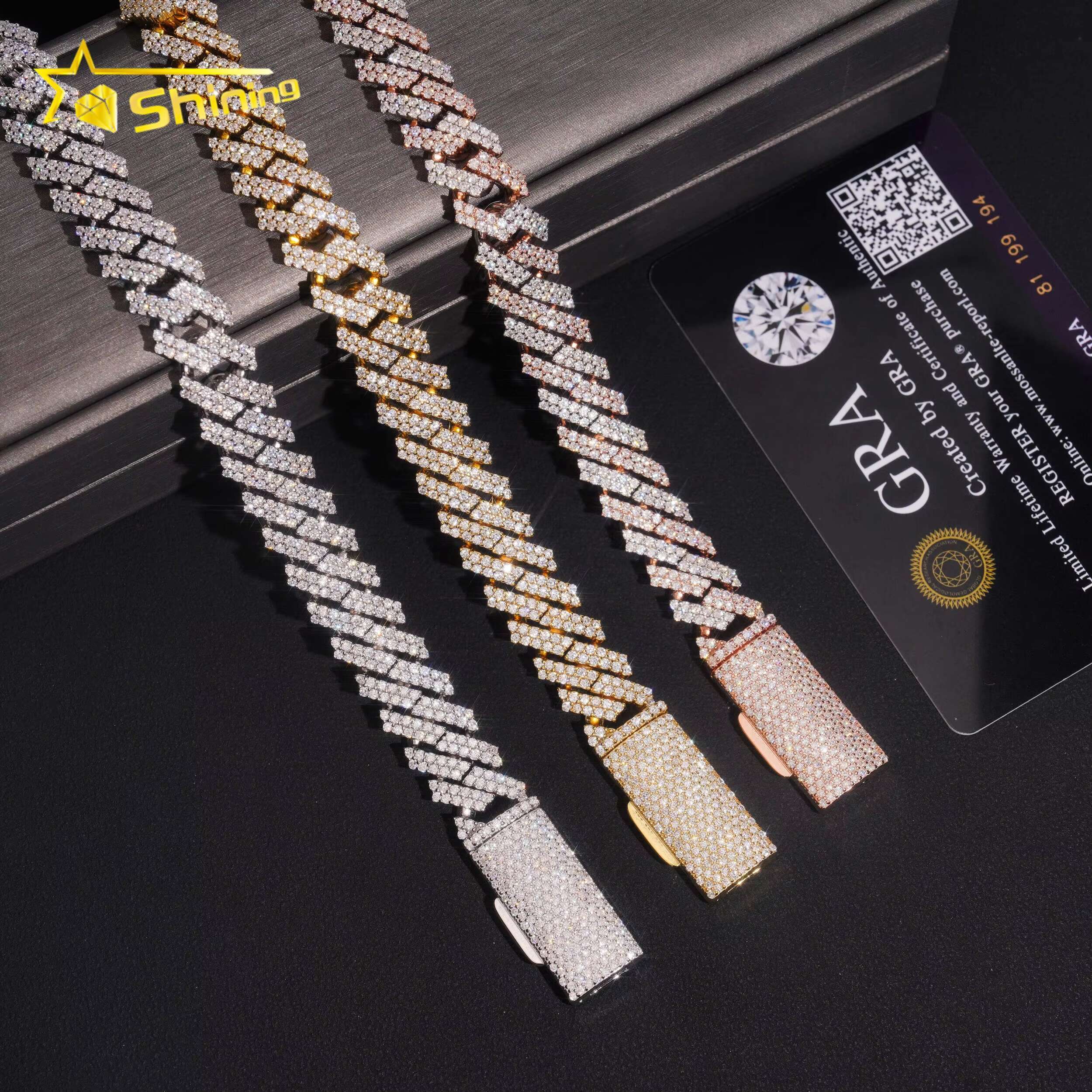 12mm 2Rows High Quality Moissanite Diamond Hip Hop Bracelet Mens 925 Silver Iced Out Cuban Link Bracelet With GRA Certificate