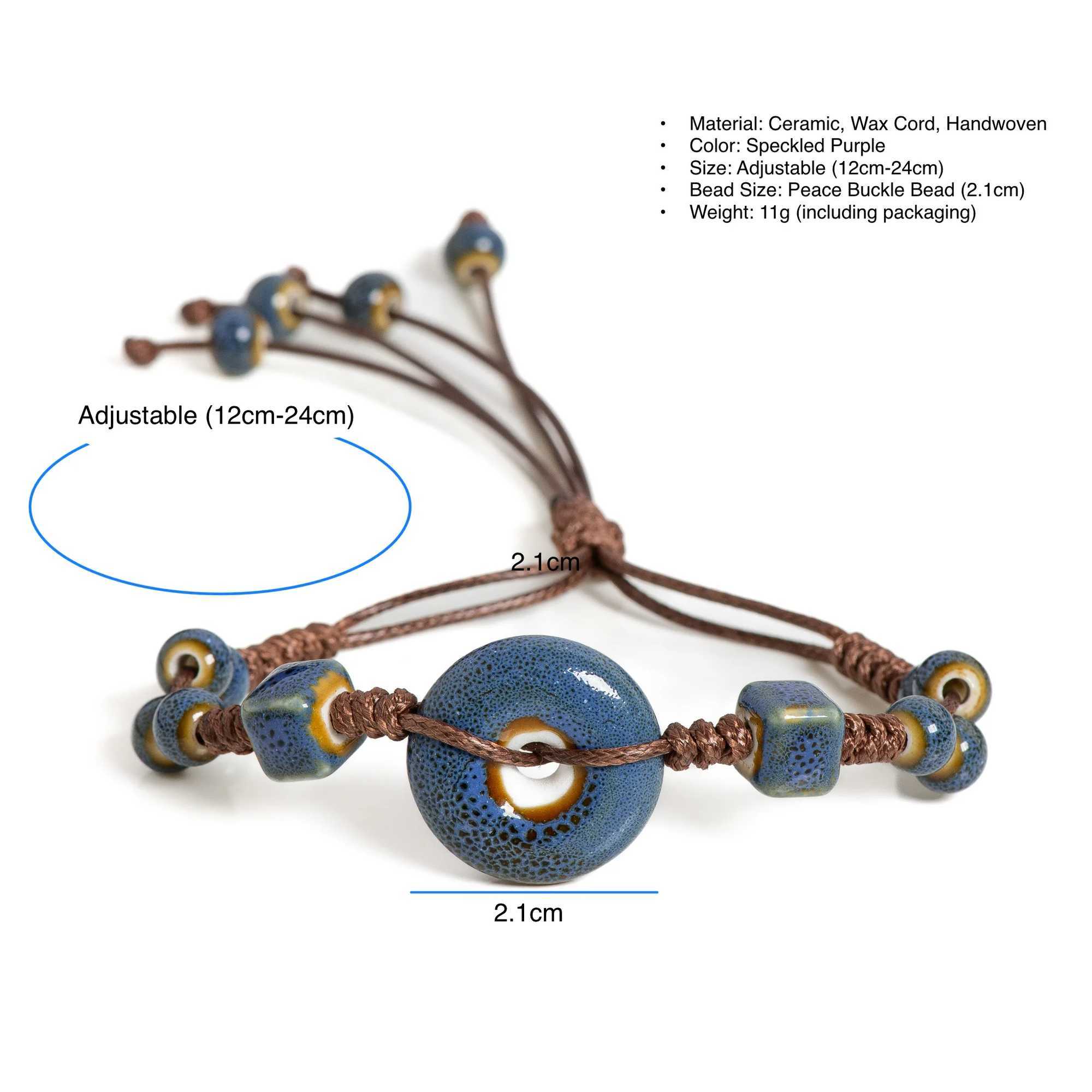 Handmade Glazed Ceramic Peace Buckle Bracelet Adjustable Vintage Boho Jewelry S02-013 J251125