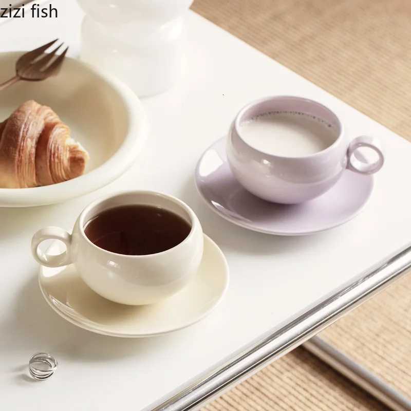 Ceramic Mug with Plate Creative Solid Color Coffee Mug Set Afternoon Tea Milk Cups Household Breakfast Cup Tea Cup Water Cup Y251125