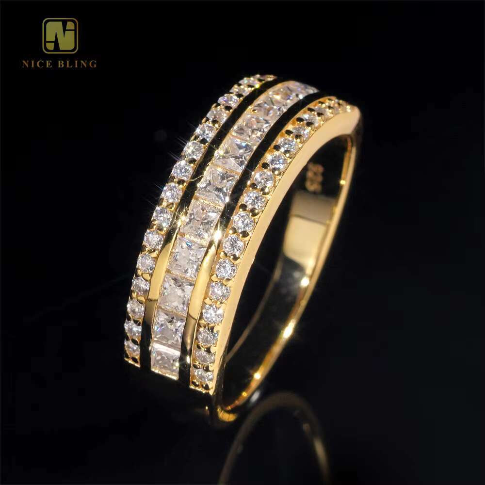 Wholesale Price Hip Hop Princess Square Half Set Stone Rings 925 Silver Iced Out Moissanite Diamond Ring for Men