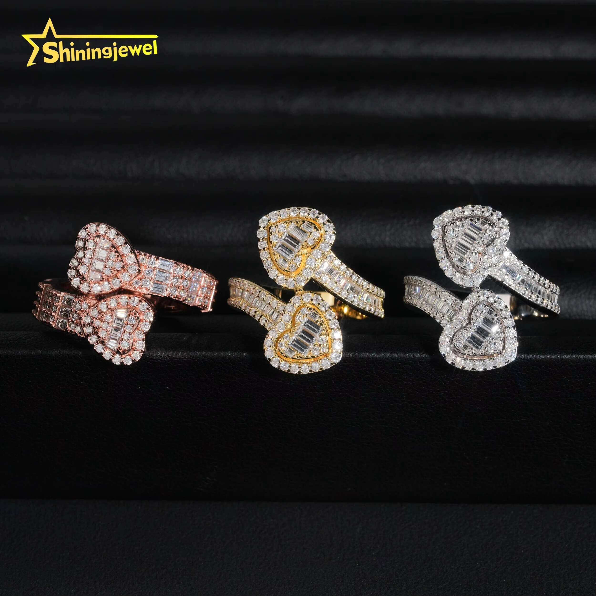 Hip Hop Baguette Moissanite Heart Ring Pass Diamond Tester GRA Moissanite Iced Out Men Rock 925 Silver Gold Moissanite Ring