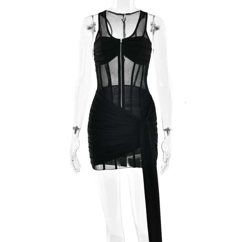 Dongdumaoyi Townlike Slim Bodycon Dress Women Spaghetti Strap Mini Spring Summer Perspective Mesh Nightclub Sexy Party Dresses