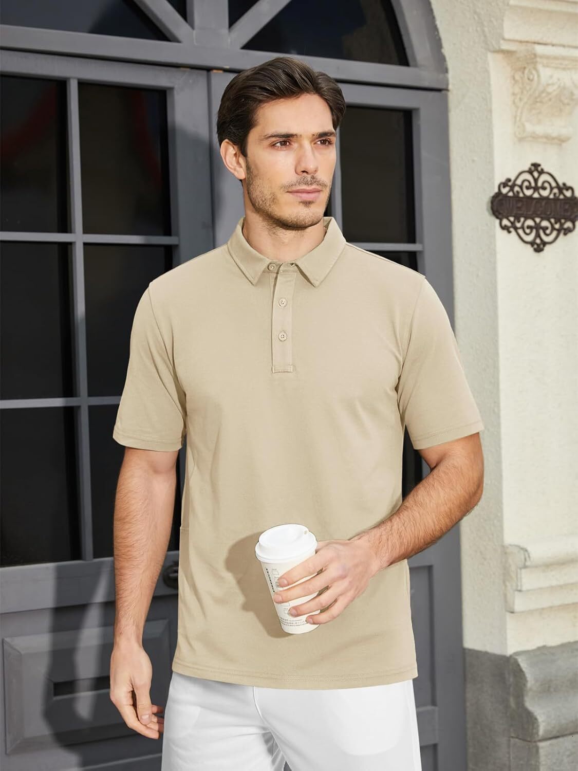 Mens Polo shirt Men's Polo Shirts Short Sleeve Cotton Pique Golf Shirt Casual Collared Shirt Lightweight Work Shirts with 3 Buttons Polos Casual 