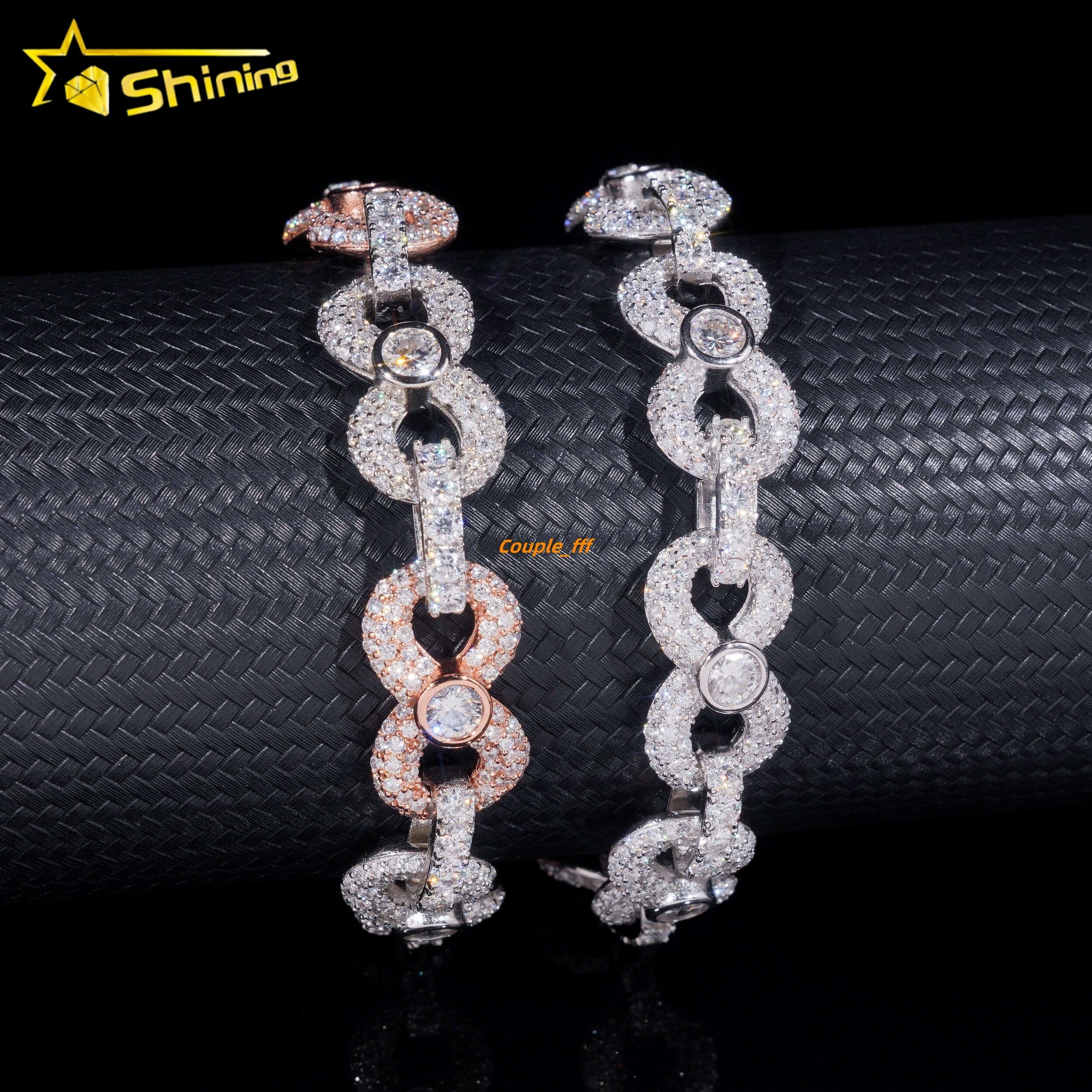 Ready to Ship 13MM Width Solid Sterling Silver 925 Gold Plated Hip Hop VVS Moissanite Infinity Cuban Link Chain Bracelet