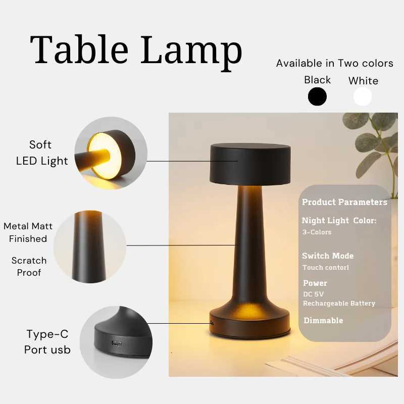 Touch Point Lamp Room LED USB Metal Rechargeable Bedside Decorative Table Lamp Restaurant Bar Desktop Mood Lighting Night LightsM251125