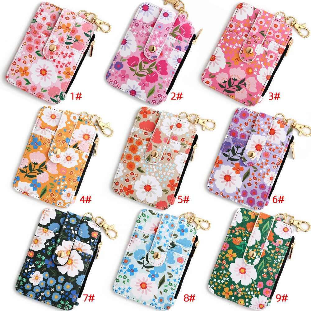 2024 Bead Leather Card Wristlet Keychain Silicone Bracelet Wallet Bangle Floret Printed Fragmented ID Bag