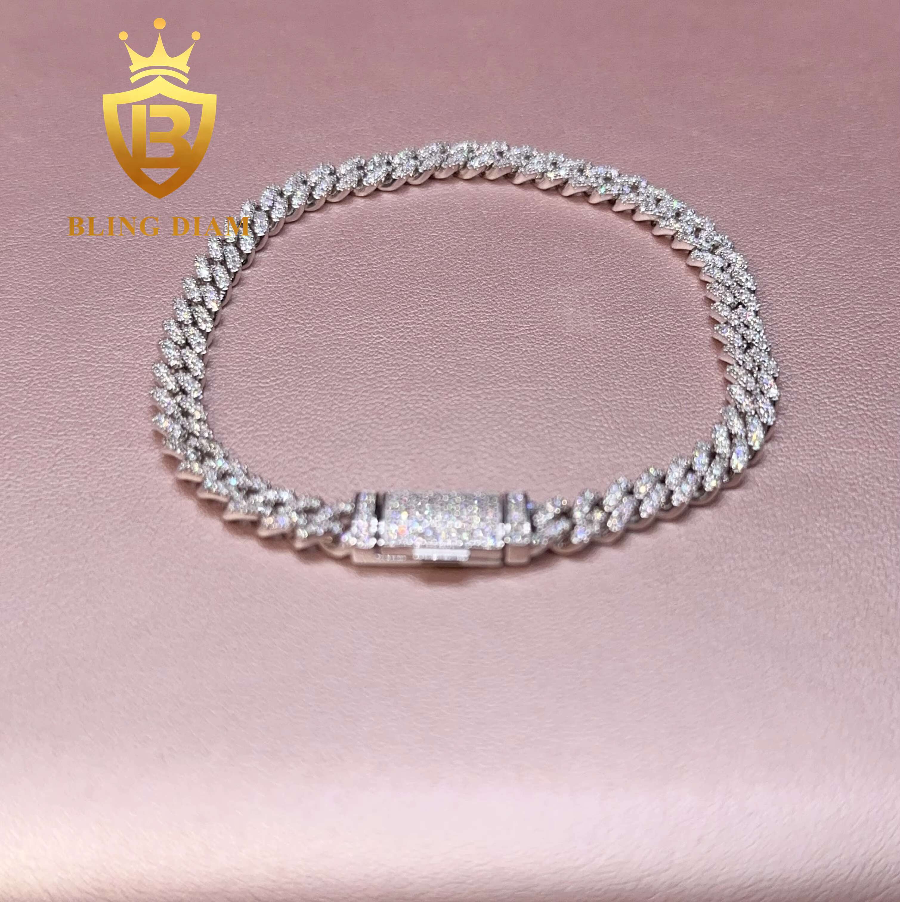 Fashion Hip Pop Jewelry 6mm Width Silver Plated Iced Out Cubic Moissaniteia Brass Cuban Link Chain Bracelet