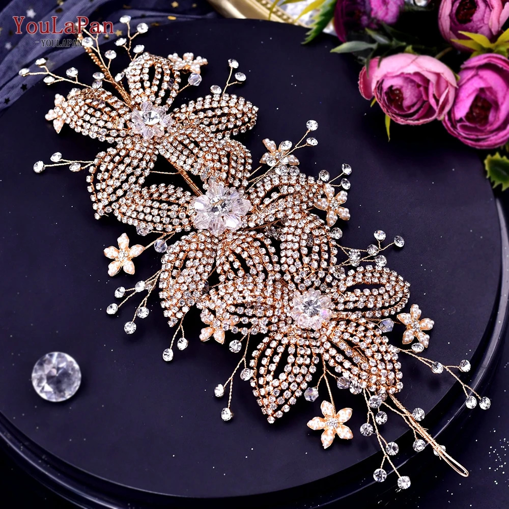 YouLaPan Wedding Headpiece Crystal Flower Bridal Hair Accessories Bride Headwear Pageant Crown Women Hair Ornament Jewelry HP252 250420