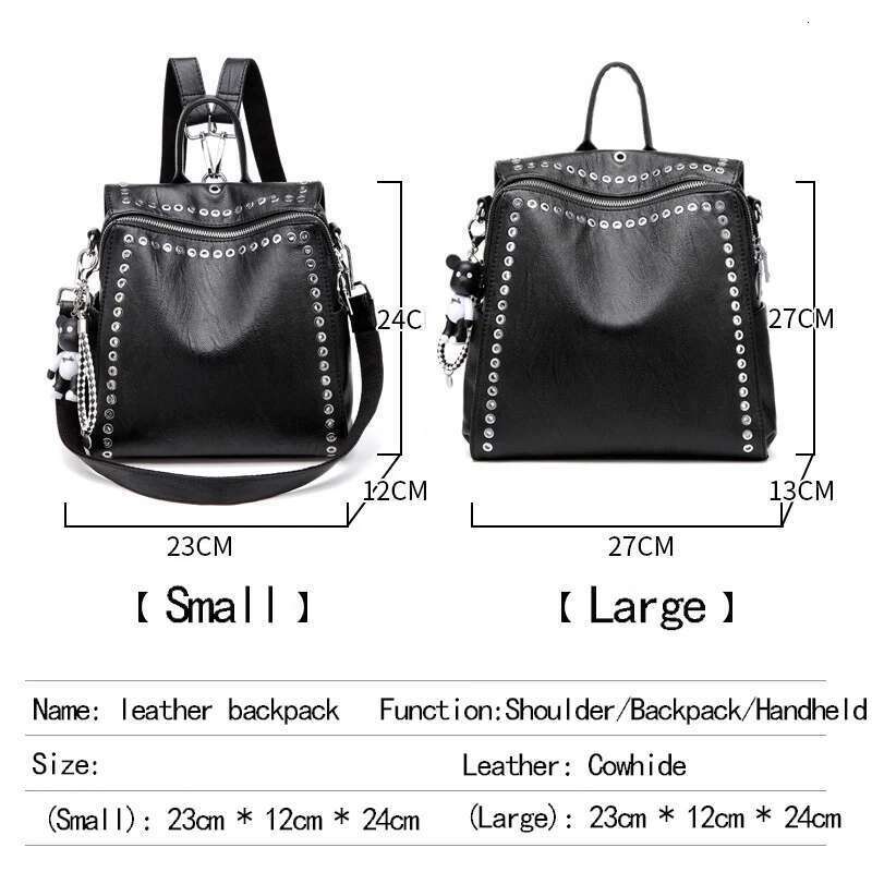 Women Genuine Leather Backpack Rivet Multifunctional Shoulder Female Retro Travel Bag Teenage Girls Fashion Schoolbag Bag