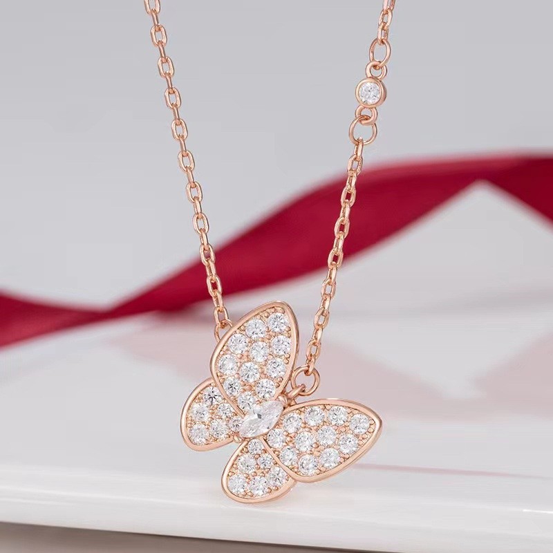 French fashion gold sier Crystal dia butterfly pendant necklace designer for women men chain Valentines Day gift Free shipping Free shipping