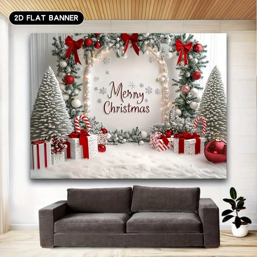 VIKAMA Christmas Tapestry Machine Washable Pine Branch Snowflake Print Wall Tapestry Living Room Bedroom Background Wall DecorM251125