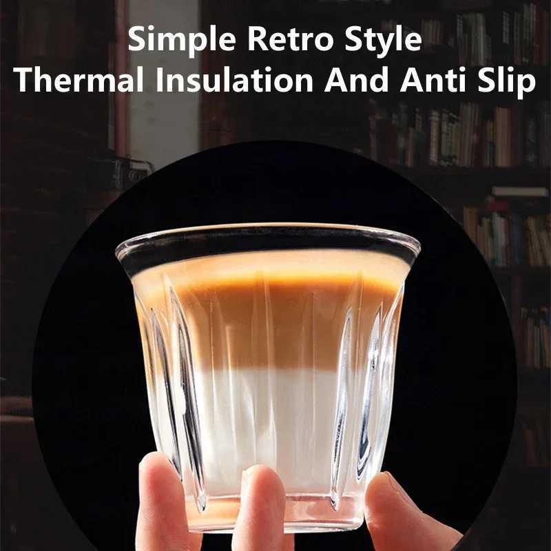 2Pcs Glass Coffee Cup Espresso Mug Creative Striped Anti-scald Mocha Juice Cocktails Coffee Mugs for Latte Cappuccino Tea Cafe Y251125