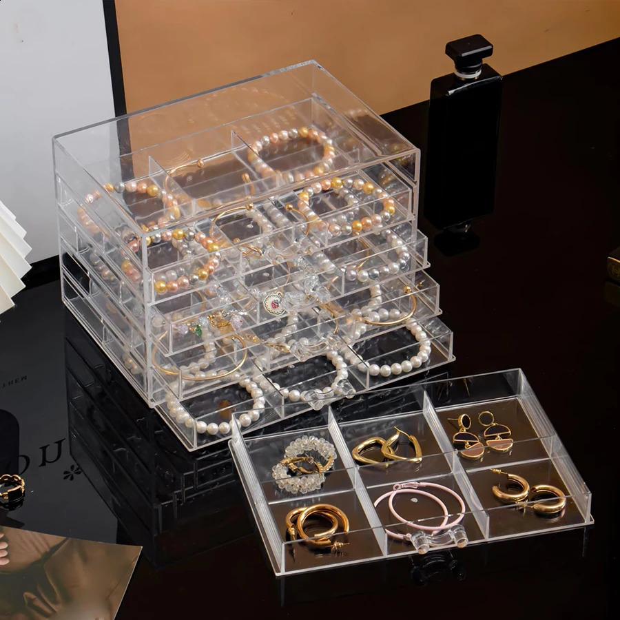 DIY bracelet case earring case large 30-grid jewelry clip case with 5 drawers stackable earring bracelet case 250424