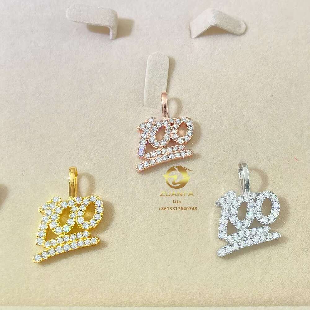 Pass Diamond Tester 100% Moissanite Jewelry Roses Gold Plated Sterling Silver Charms Round Diamond Pendant Necklace