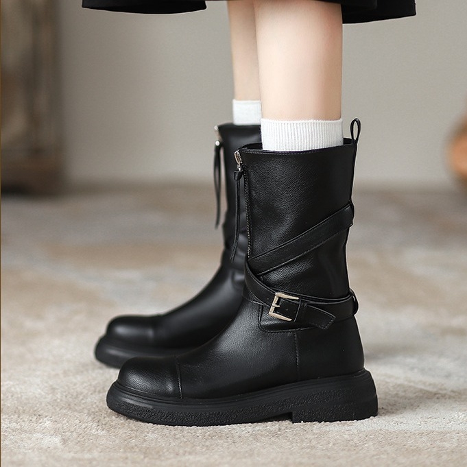 Women's Popular Mid - calf Boots in Maillard Style 2025 New style Thick - soled Martin Boots Retro Thick soled Fashion Boots for Summer and Autum