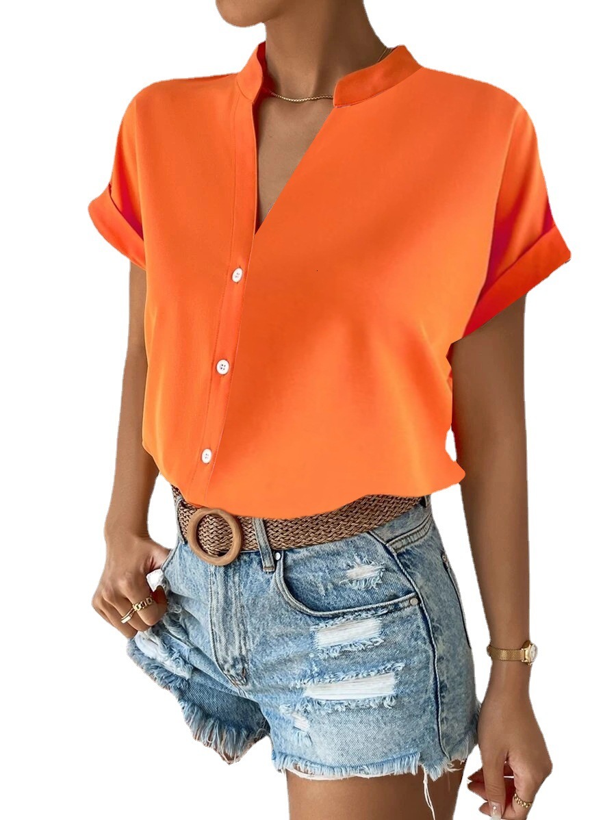 2023 Summer minimalist V-neck womens shirt womens clothing