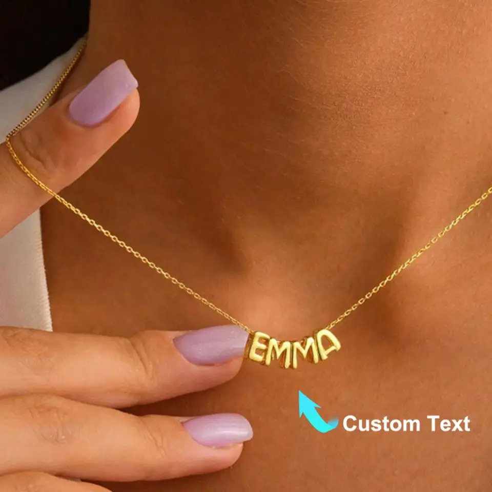 Customized Personalized Bubble Letter Necklace For Women Stainless Steel Custom Letter Name Necklace Personalized Jewelry 250425