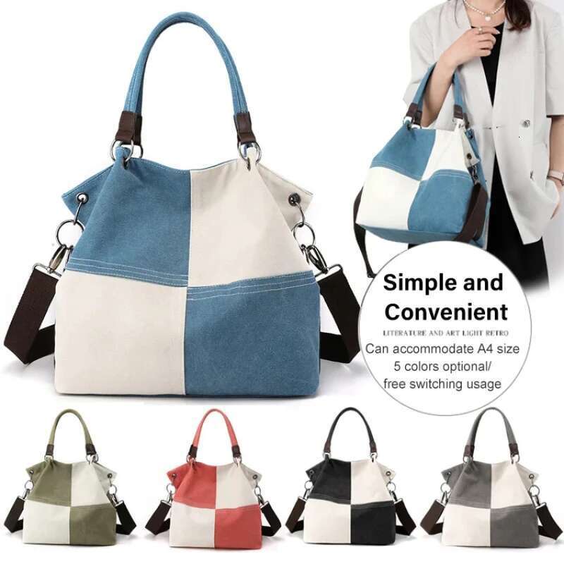 Casual Ladies Canvas Fashion Hundred Hobo Handbag Crossbody 2024 Trend New Splicing Color Collision Shoulder Women's Bag
