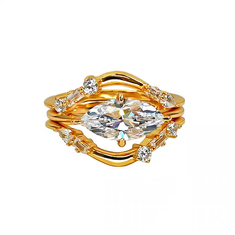 2025 Ins Top Sell 3Pcs Couple Ring Set Luxury Jewelry 100% Real 925 Sterling Silver Gold Marquise Cut White Moissanite Diamond Party Eternity Women We