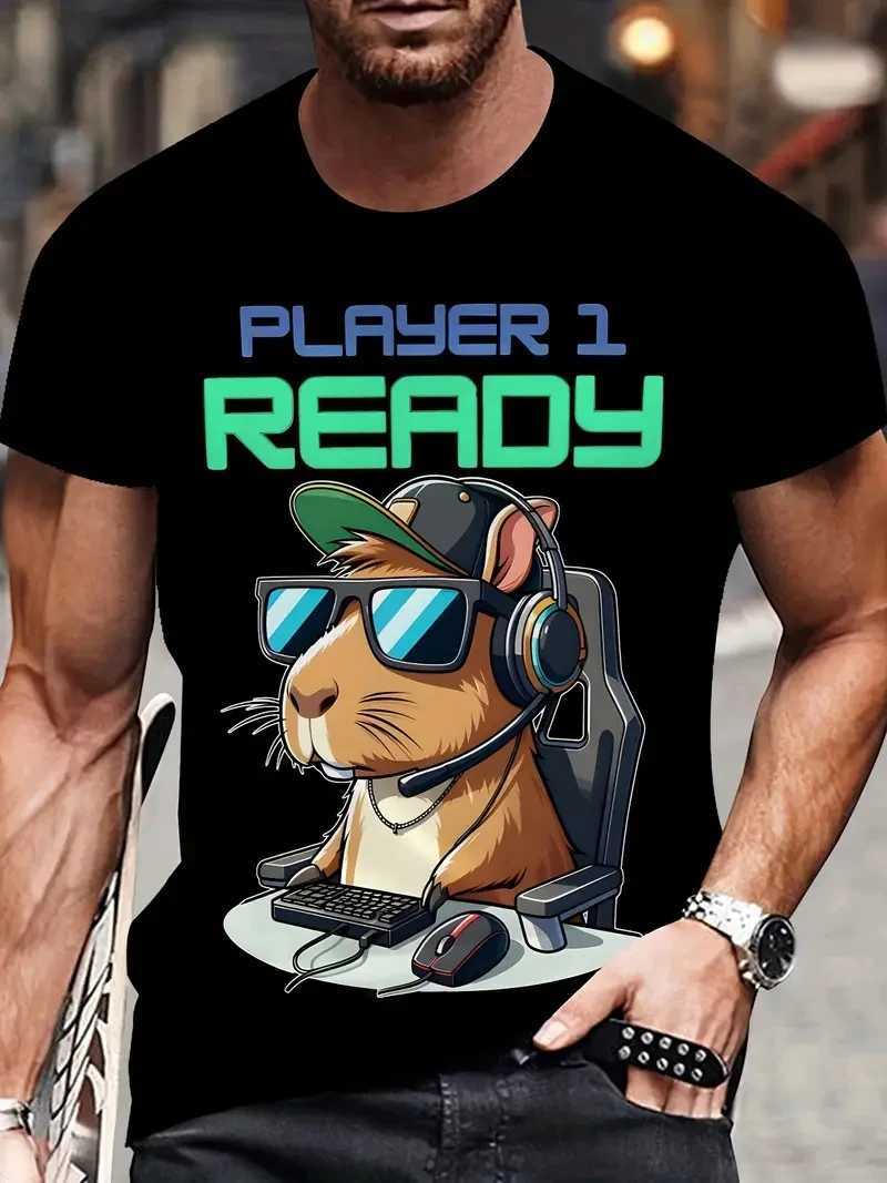 3D printed fun Capybara graphic T-shirt for men with cute animals Capybara T-shirt for summer casual loose fit childrens T-shirt top W250425