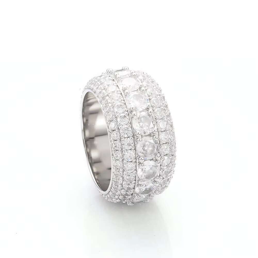 Wholesale 925 Silver Hip Hop Engagement Wedding Rings VVS Moissanite Round Cut Design with Sparkling Diamonds