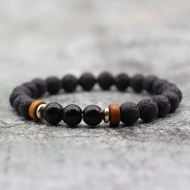 Natural 8mm Lava Stone Bracelet Men Women Grade A Tiger Eyes Imperial Wood Hematite Beaded Bangles Meditation Homme Joias J251125