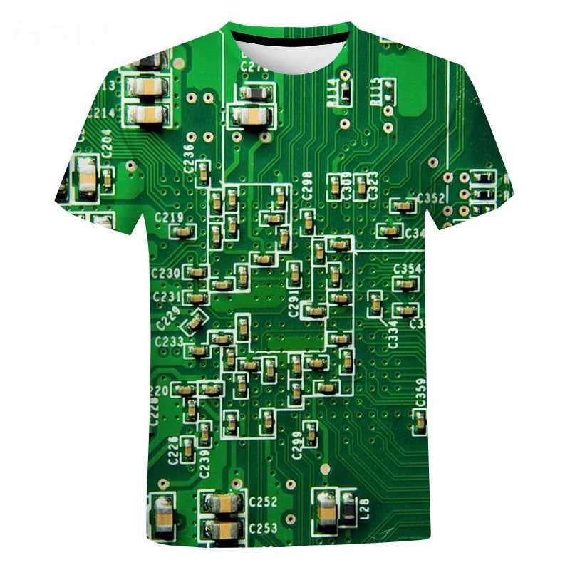 3D printed circuit board graphic T-shirt mens summer fashion T-shirt electronic chip creative T-shirt womens gym clothing top W250425