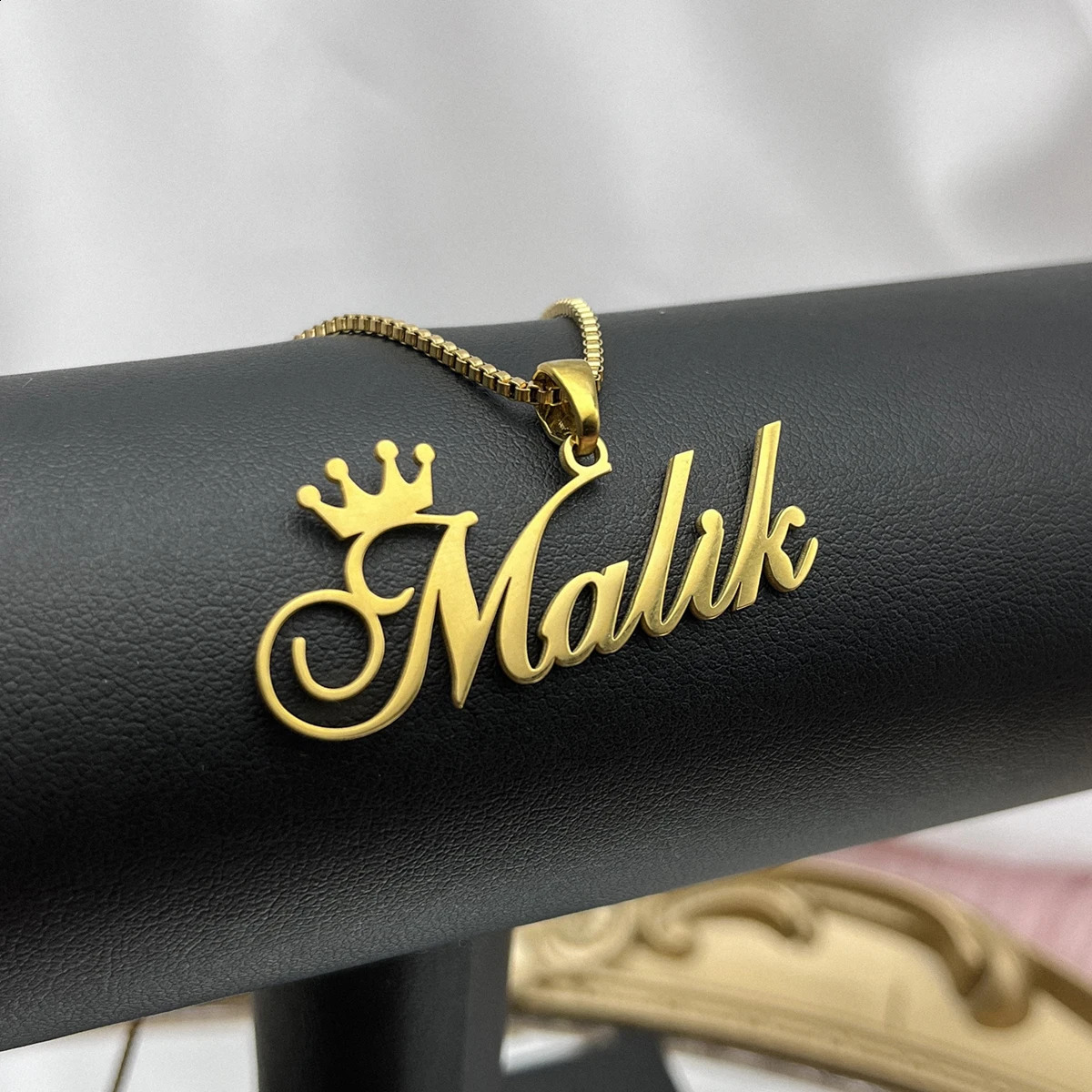 Customized Detachable Big Pendant Crown Name Necklace Stainless Steel Box Chain Personalized Nameplate Necklace Fashion Jewelry 250425