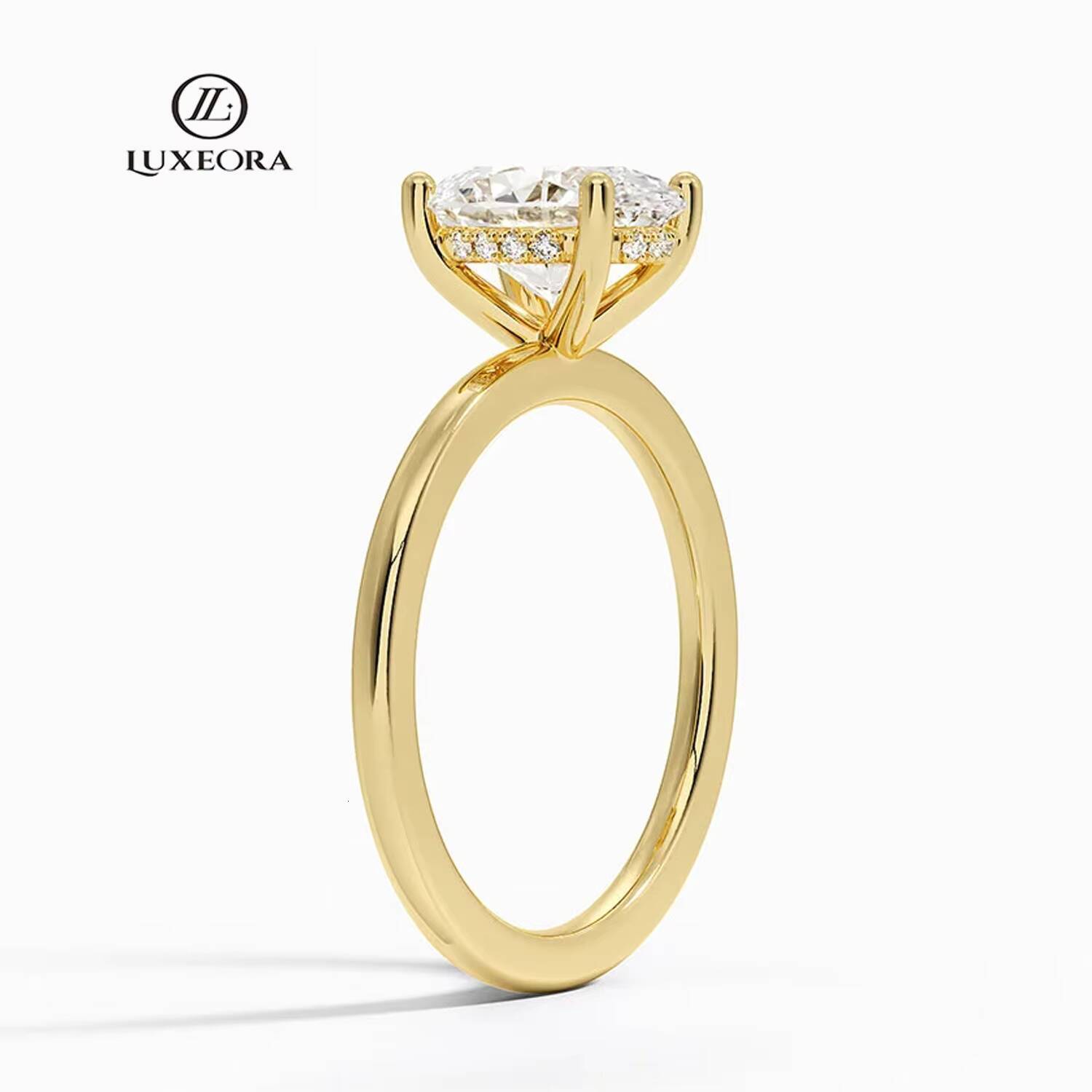 Luxeora D-F VVS VS Lab Diamond Ring Oval Cut Engagement Ring 18K Yellow Solid Gold Luxury Yellow Gold Jewelry