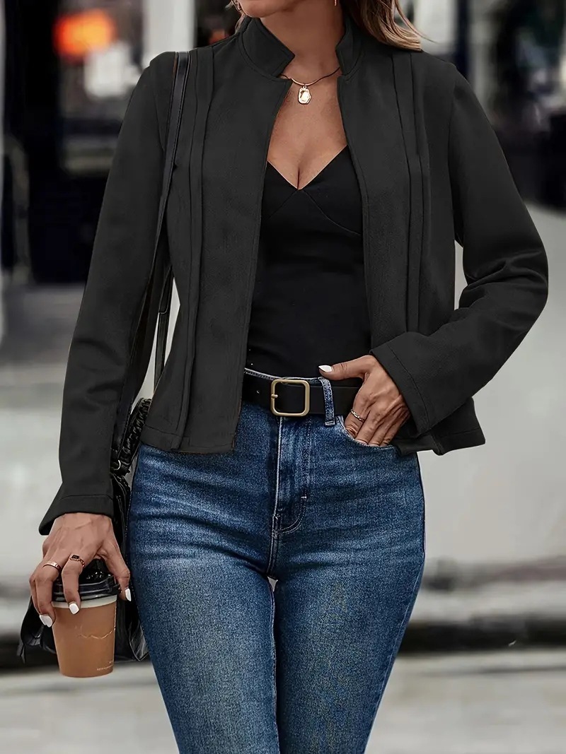 2024 winter solid color long sleeved slimming versatile cardigan short jacket womens clothing