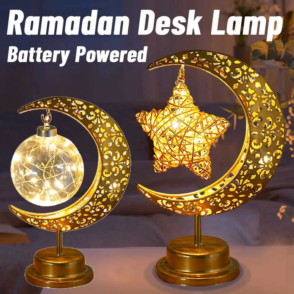 Moon Star Modeling Table Lamp Ramadan Hollow Moon Festival Atmosphere Lamp Battery Powered LED Night Lights for Home BedroomM251125