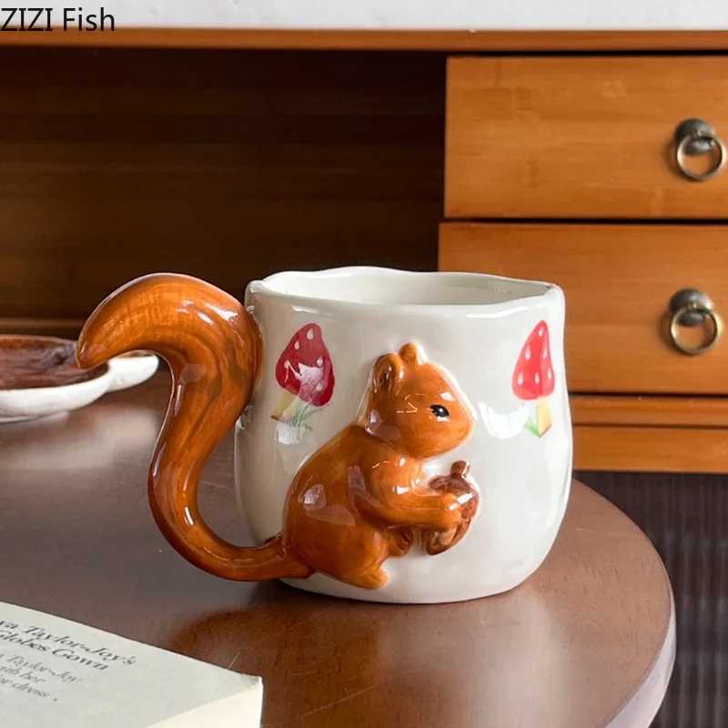Squirrel Maple Leaf Relief Porcelain Cupsaucer Coffee Mug Dining Table Flower Mugs Afternoon Tea Teacup Fruits Juice Cup Y251125