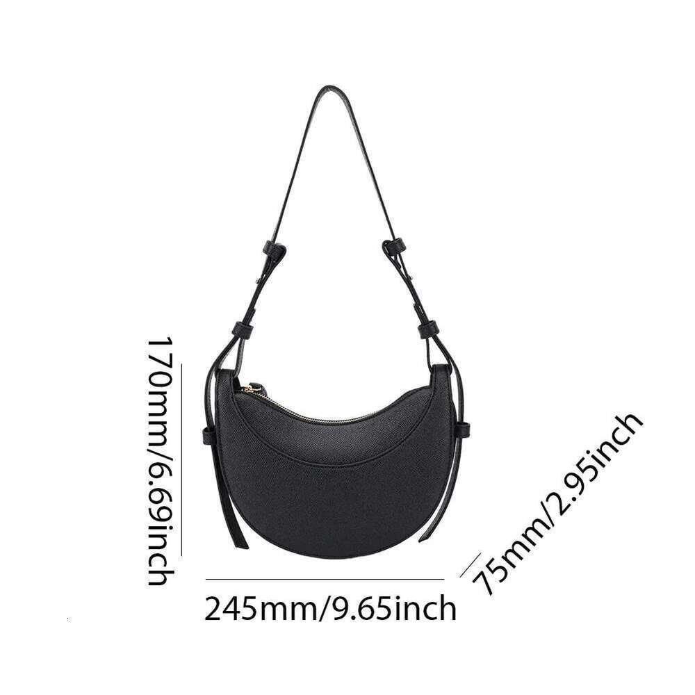 Women Crescent Shoulder Zipper Closure Simple Crossbody Solid Color Retro Tote Handbag Daily Bag For Ladies
