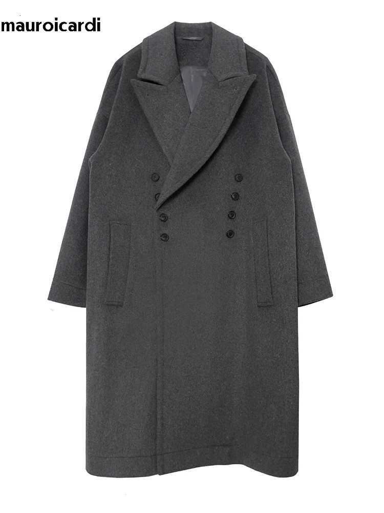 Mauroicardi Autumn Winter Long Oversized Casual Soft Warm Dark Grey Woolen Coats Men Loose Elegant Luxury Designer Clothes 2025T251125