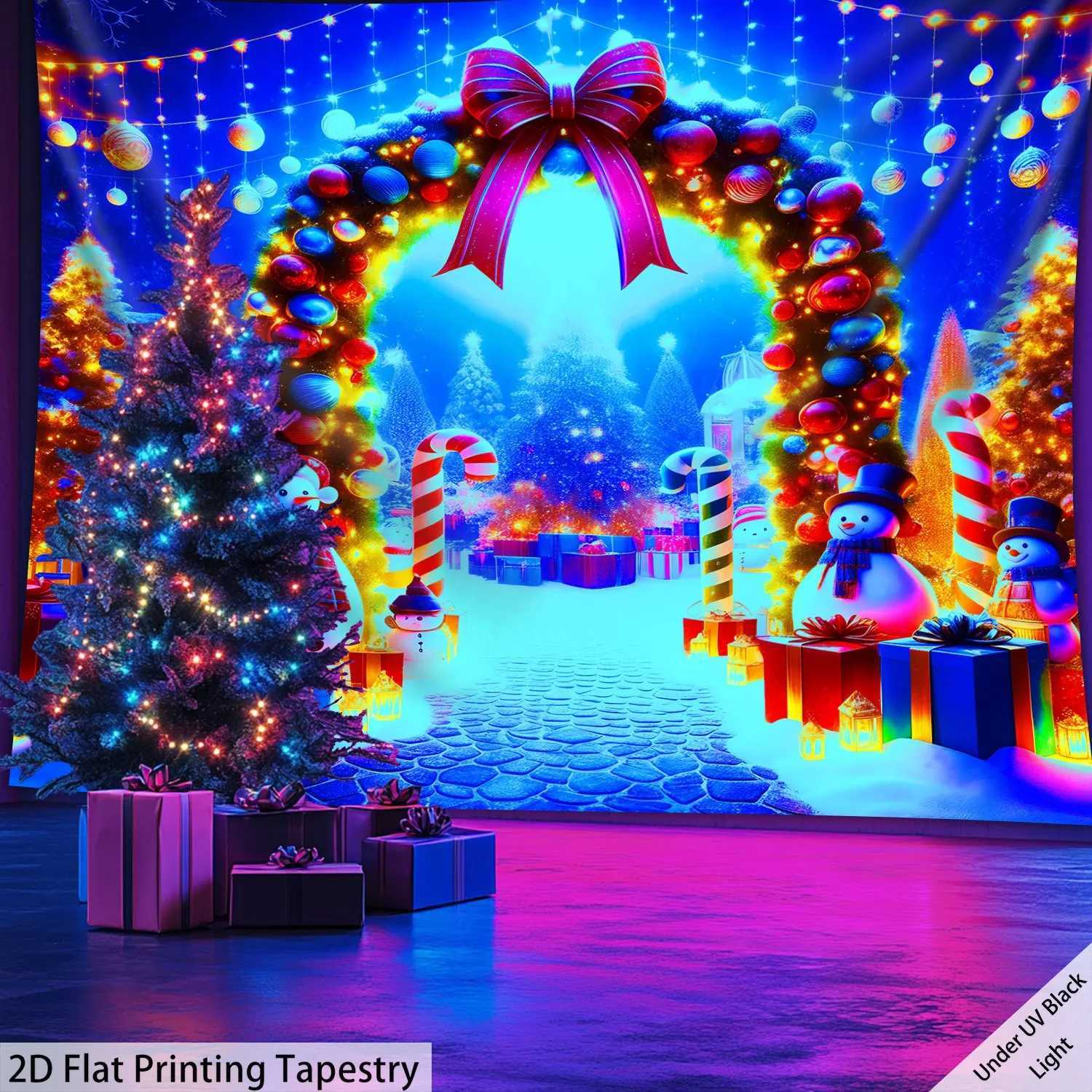 VIKAMA Christmas Tapestry Archway Snowman Colorful Ball Living Room Party Backdrop Wall Hanging Room DecorM251125