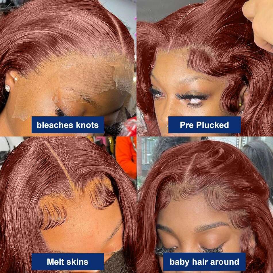 30 32 Inch Brazilian Reddish Brown 13X4 13X6 HD Front Wigs Human Hair Body Wave 300% Colored Lace Frontal Wig For Women